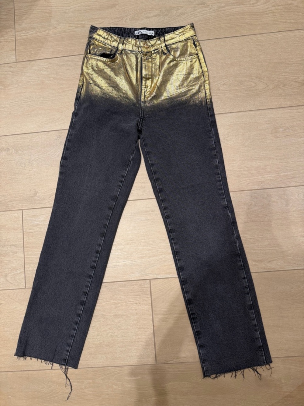 Zara Gold and Black Ombre Straight-Leg Jeans